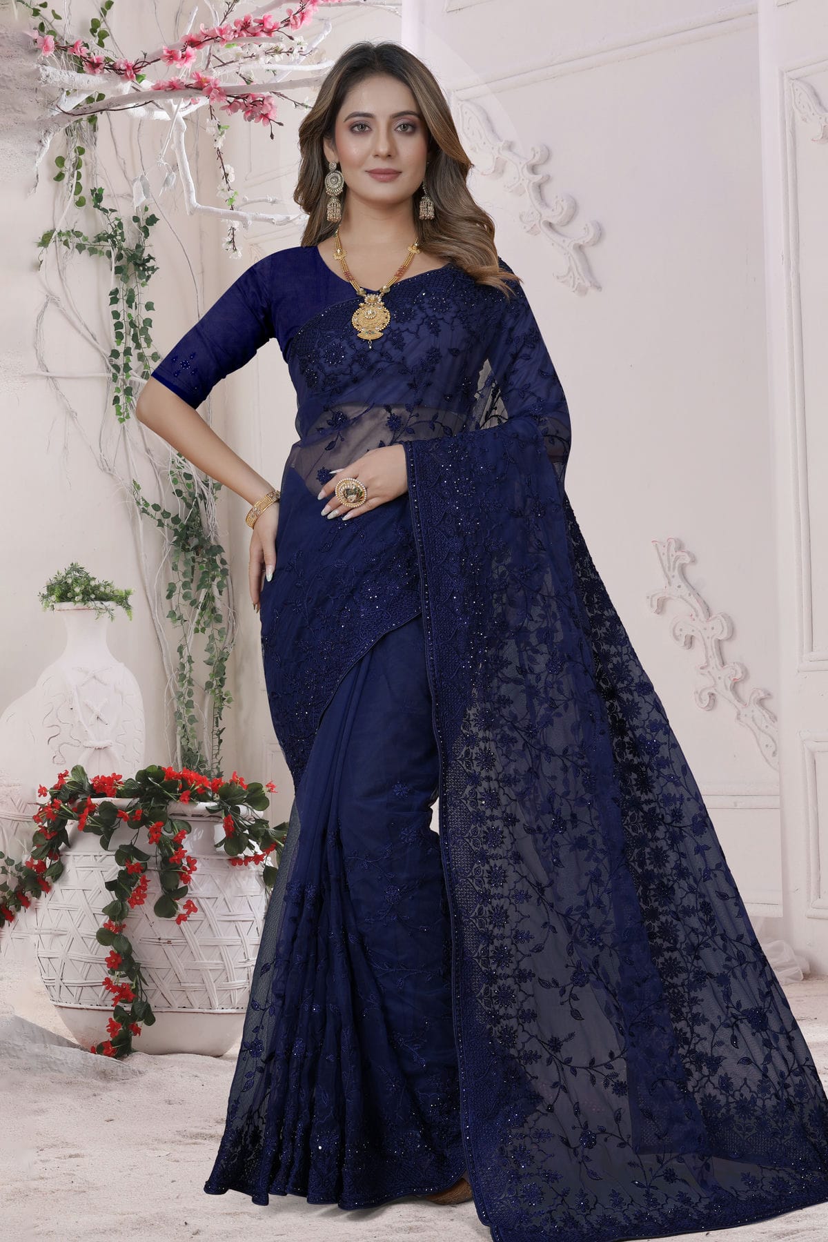 Navy Blue Colour Net Saree