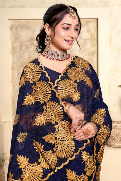 Navy Blue Colour Net Saree