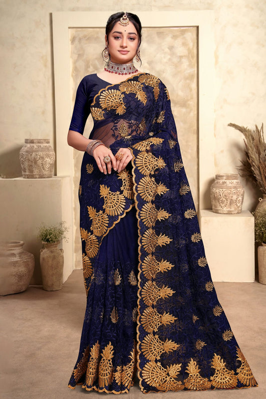 Navy Blue Colour Net Saree