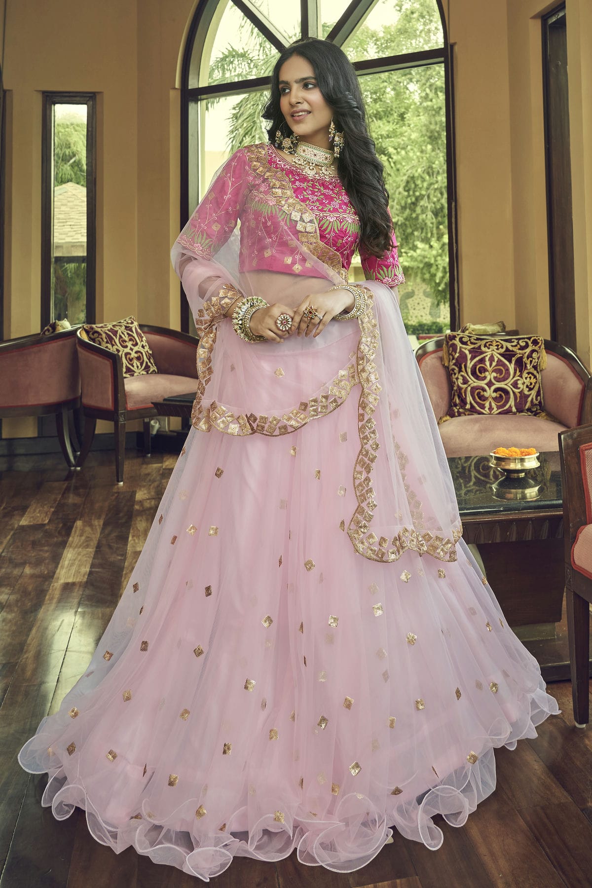 Nylon Net Designer Lehenga Choli In Baby Pink Colour