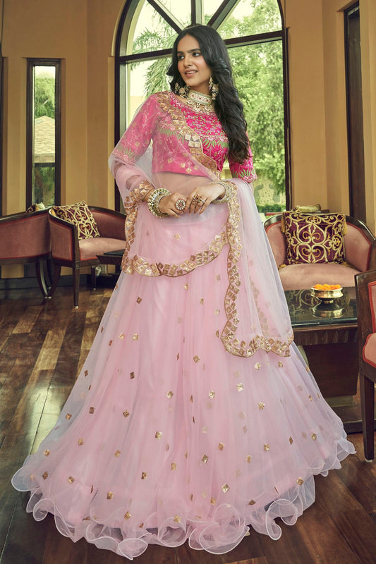 Nylon Net Designer Lehenga Choli In Baby Pink Colour