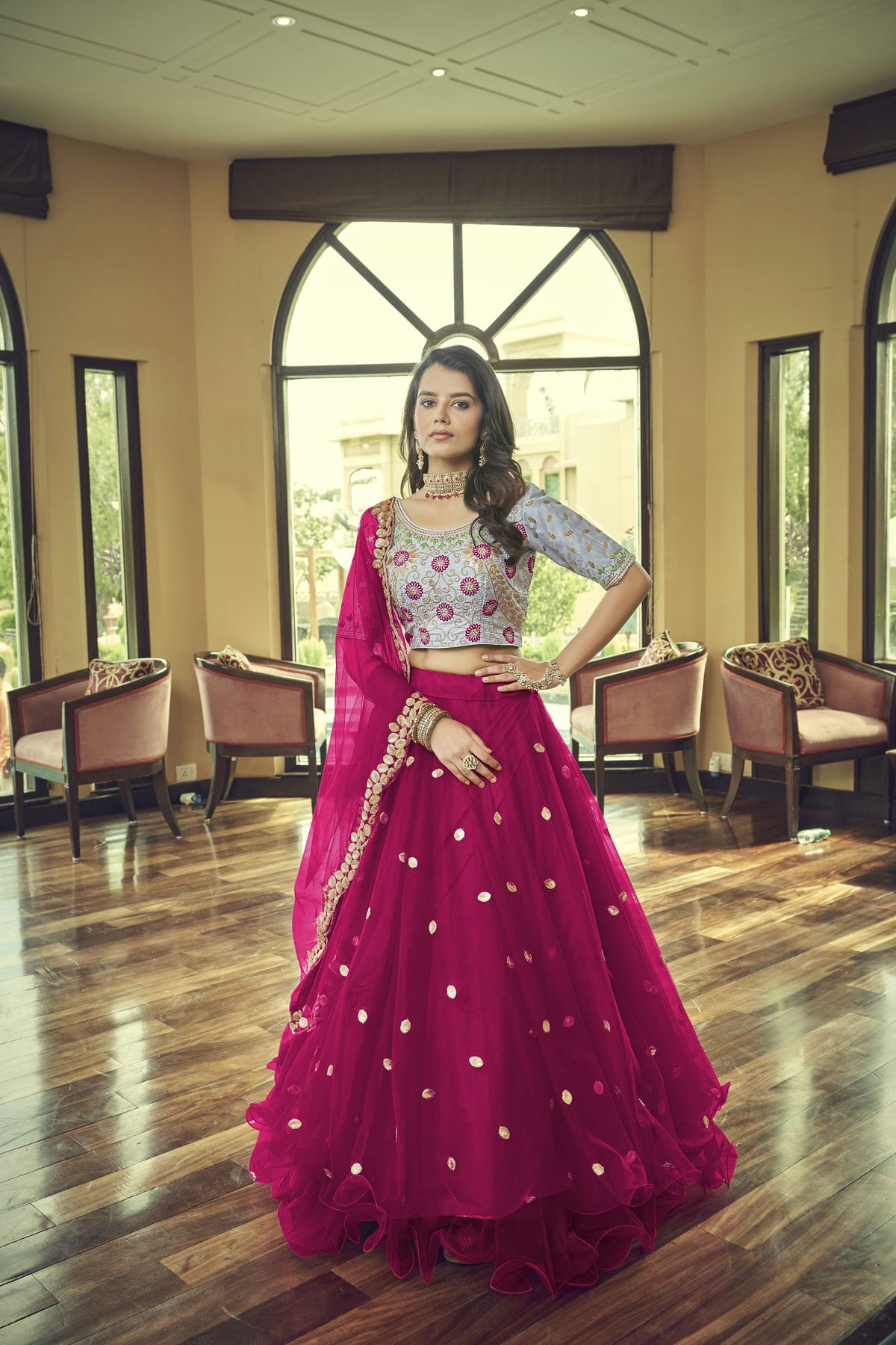 Nylon Net Designer Lehenga Choli In Pink Colour