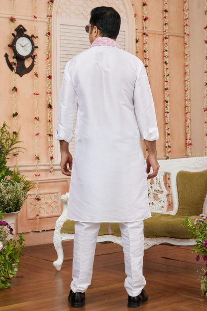 Off White Colour Art Silk Kurta Pajama With Stole