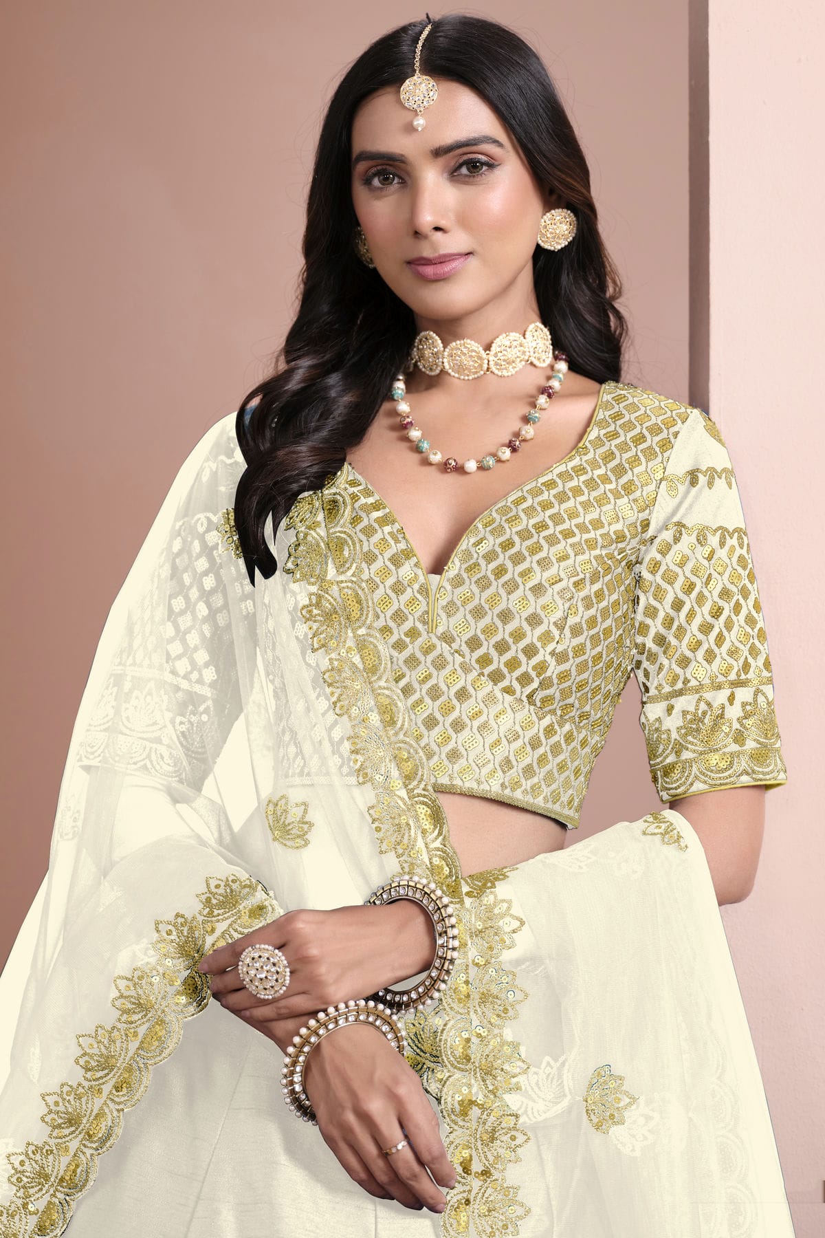 Off White Colour Art Silk Lehenga Choli VSLC1050693