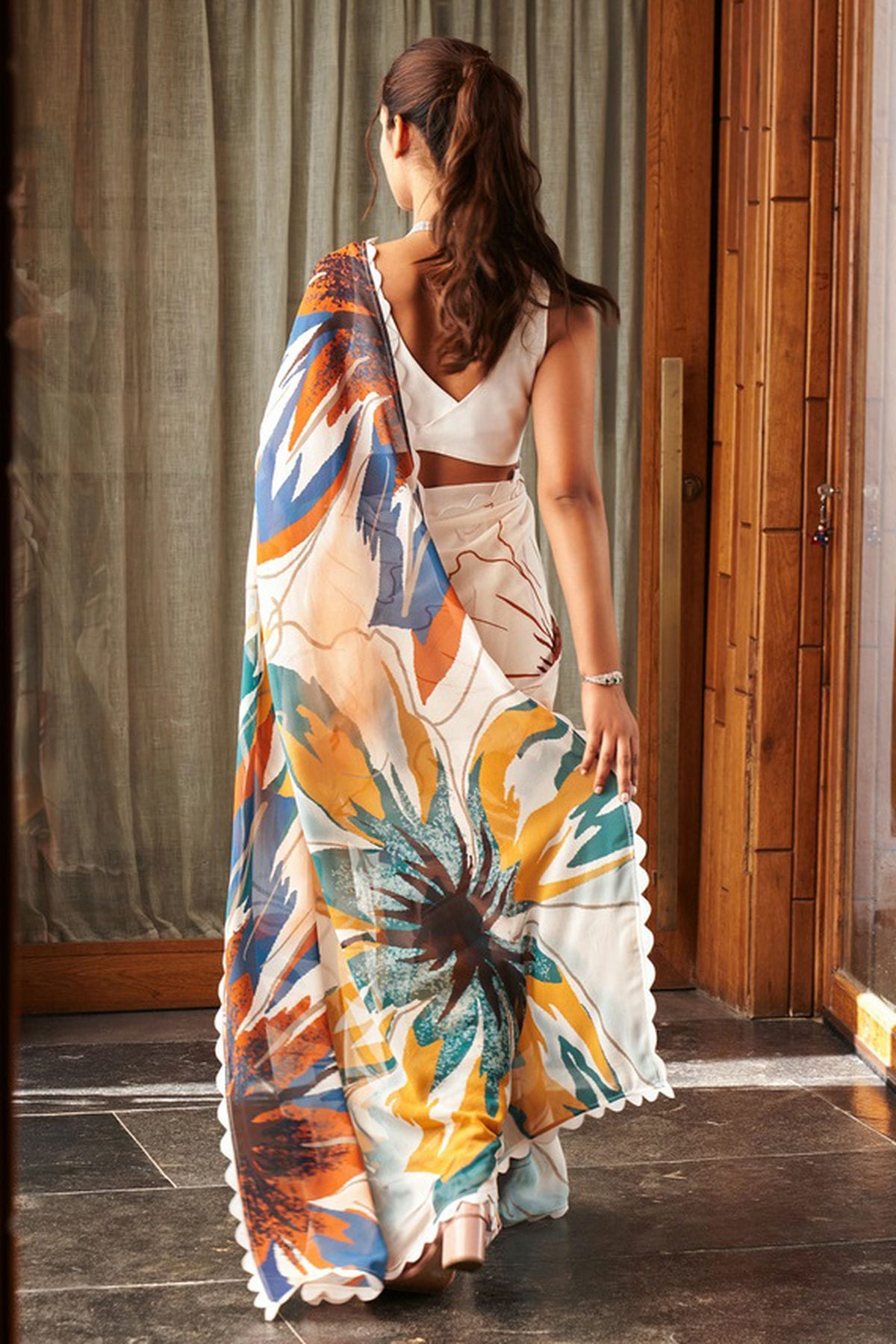 Off White Colour Chiffon Printed Saree