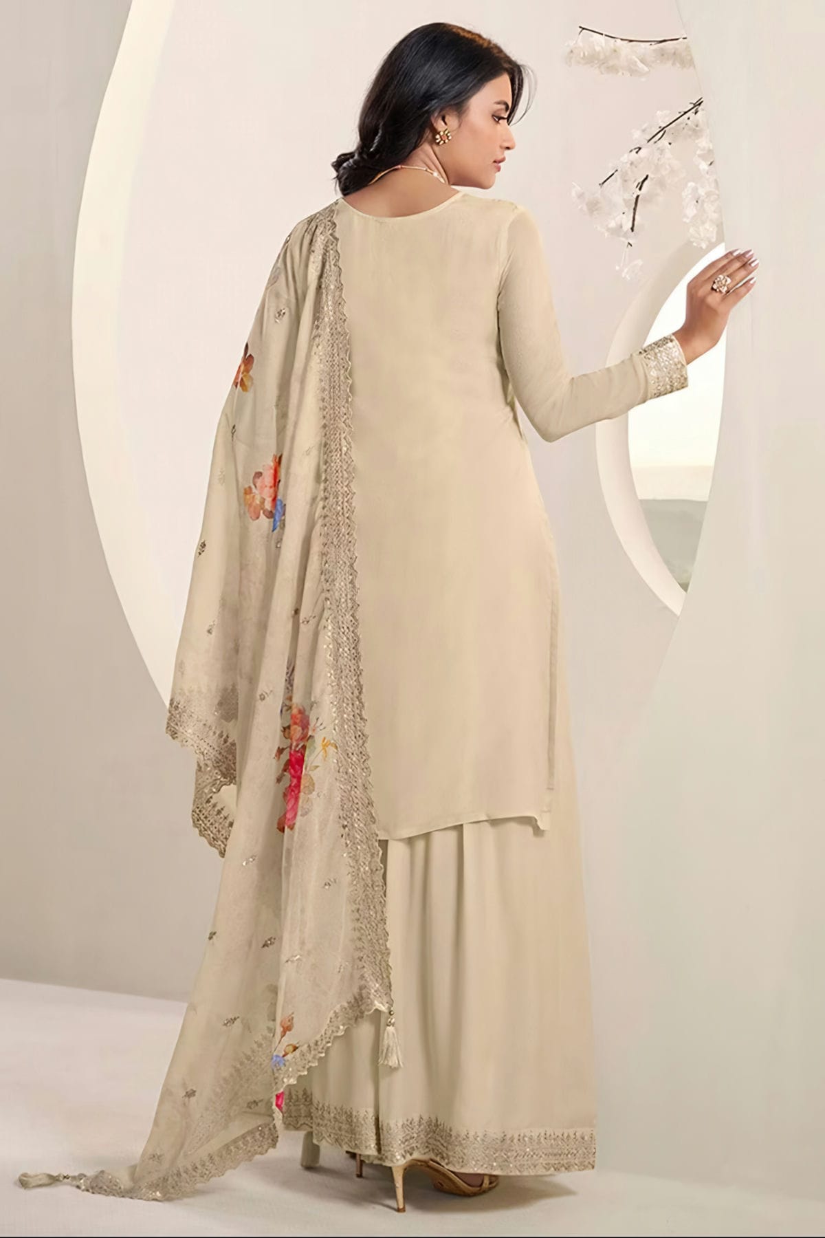 Off White Colour Chinon Sharara Suit VSSM1110724