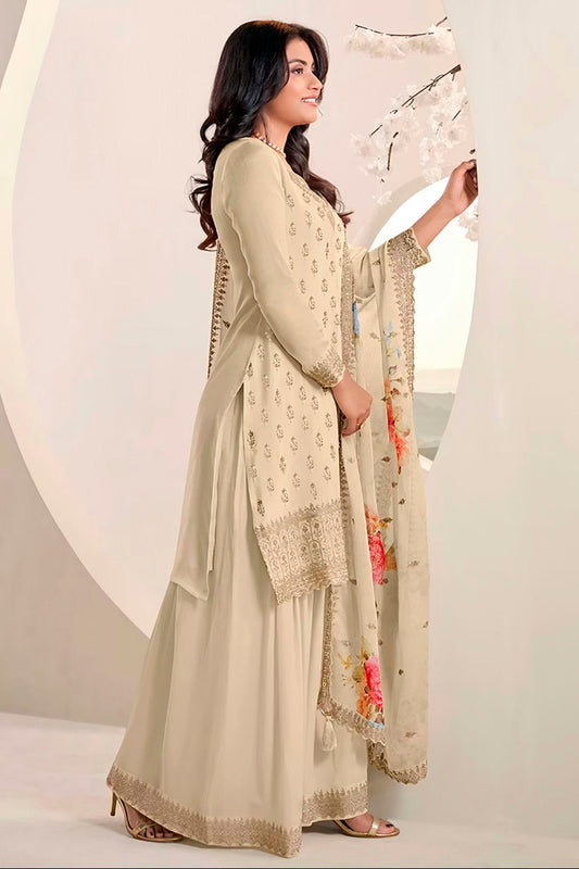 Off White Colour Chinon Sharara Suit