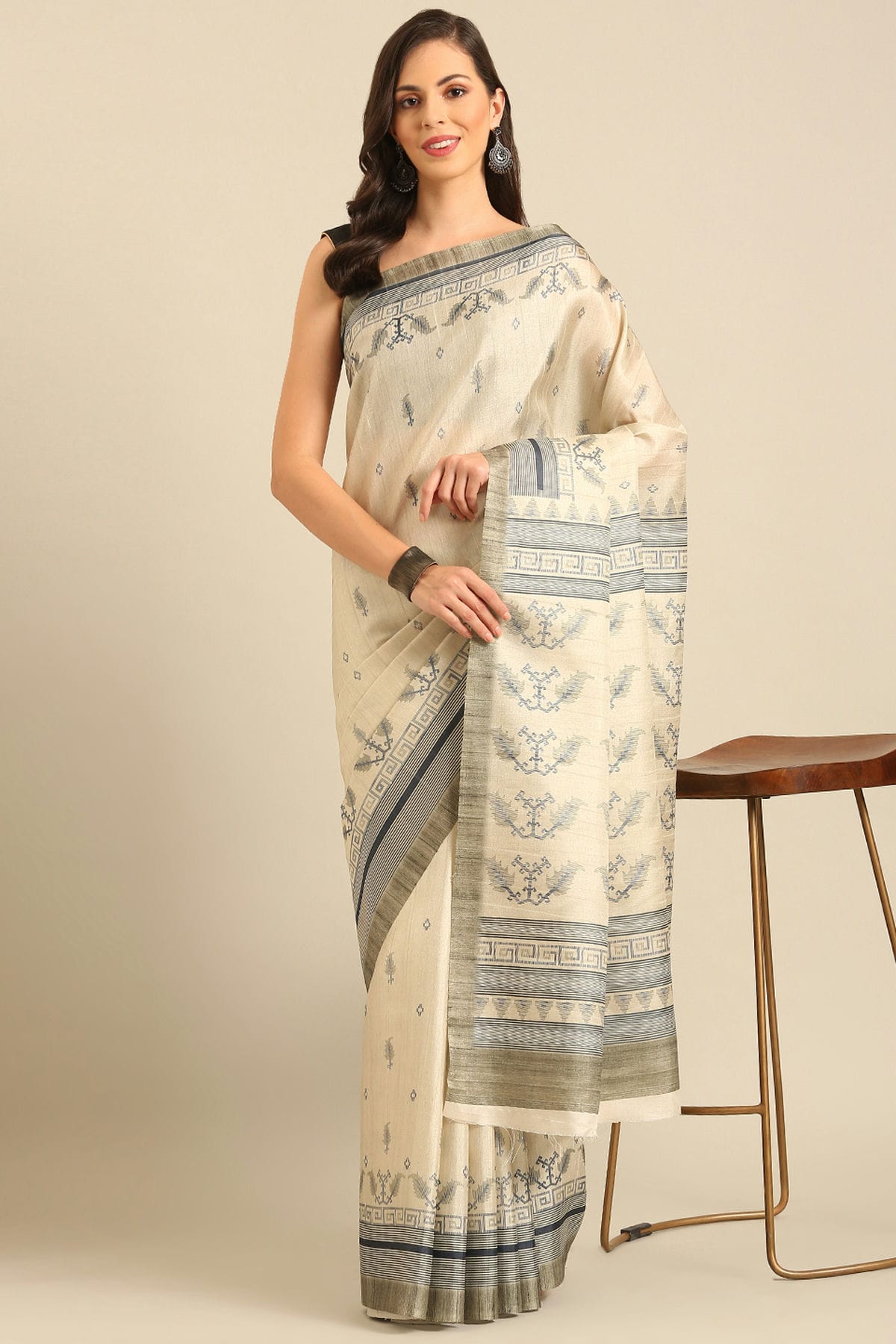 Off White Colour Cotton Banglori Handloom Silk Saree