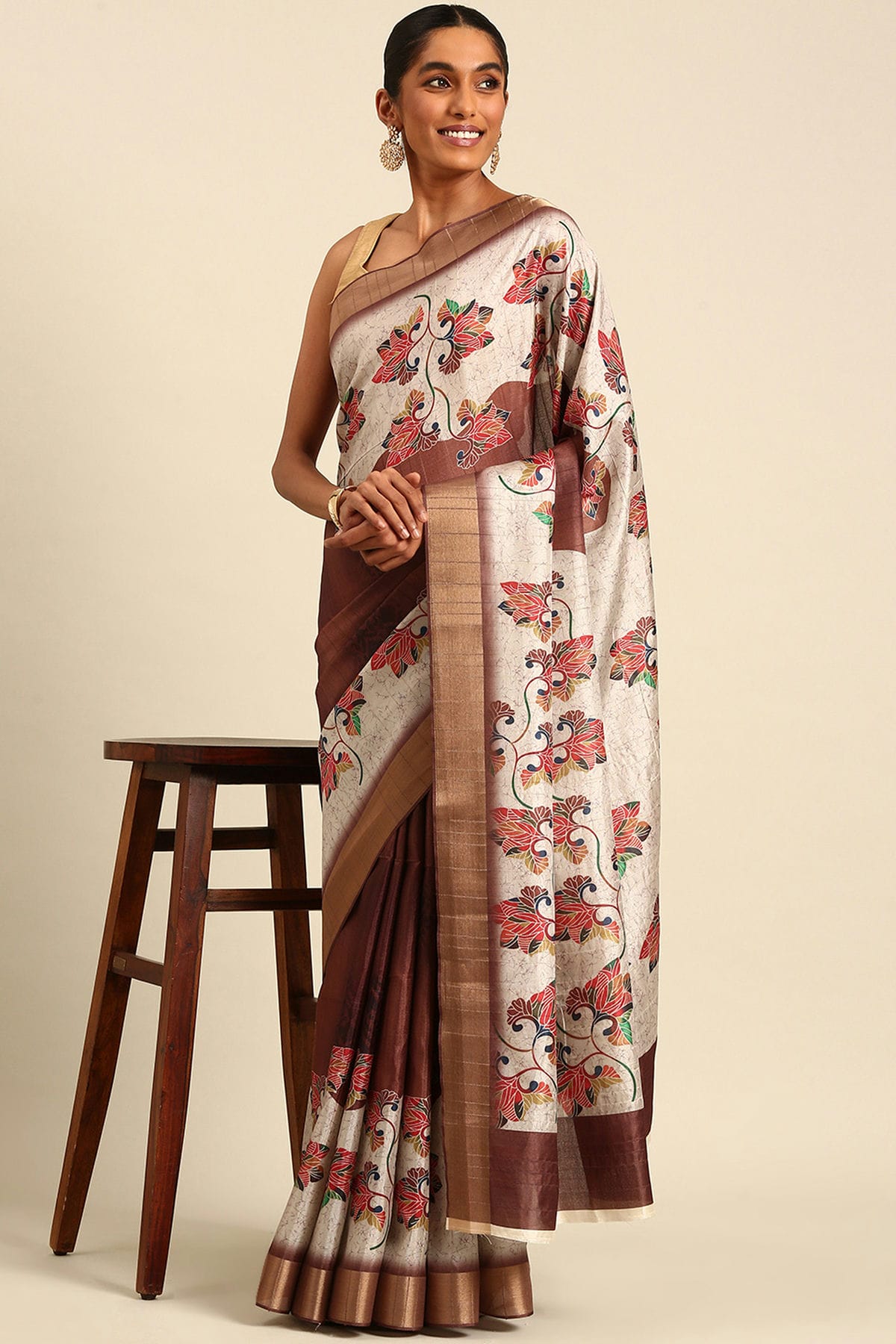 Off White Colour Cotton Printed Saree