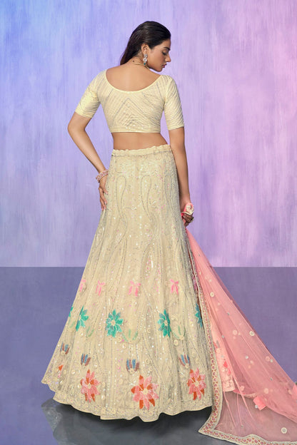 Off White Colour Embroidery Net Lehenga Choli