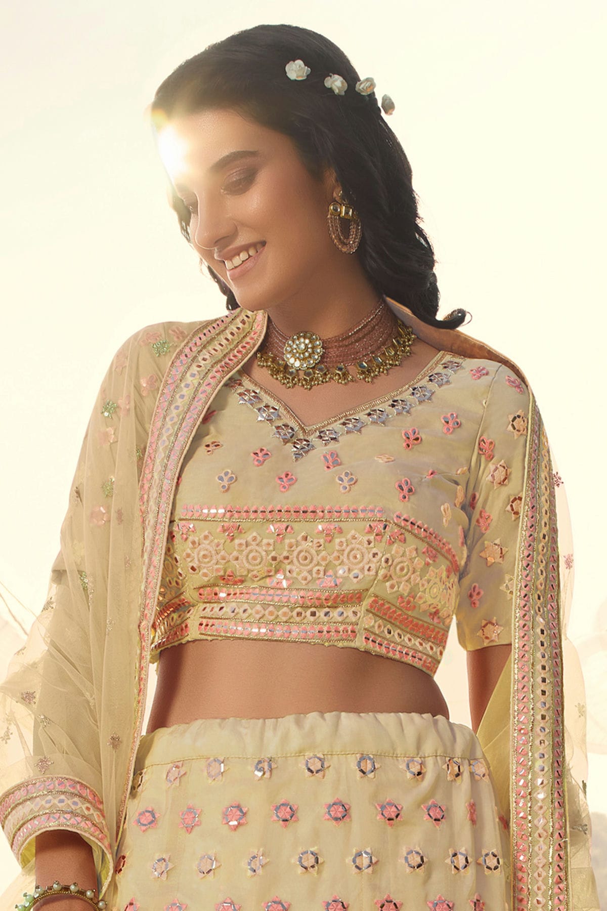 Off White Colour Embroidery Organza Lehenga Choli