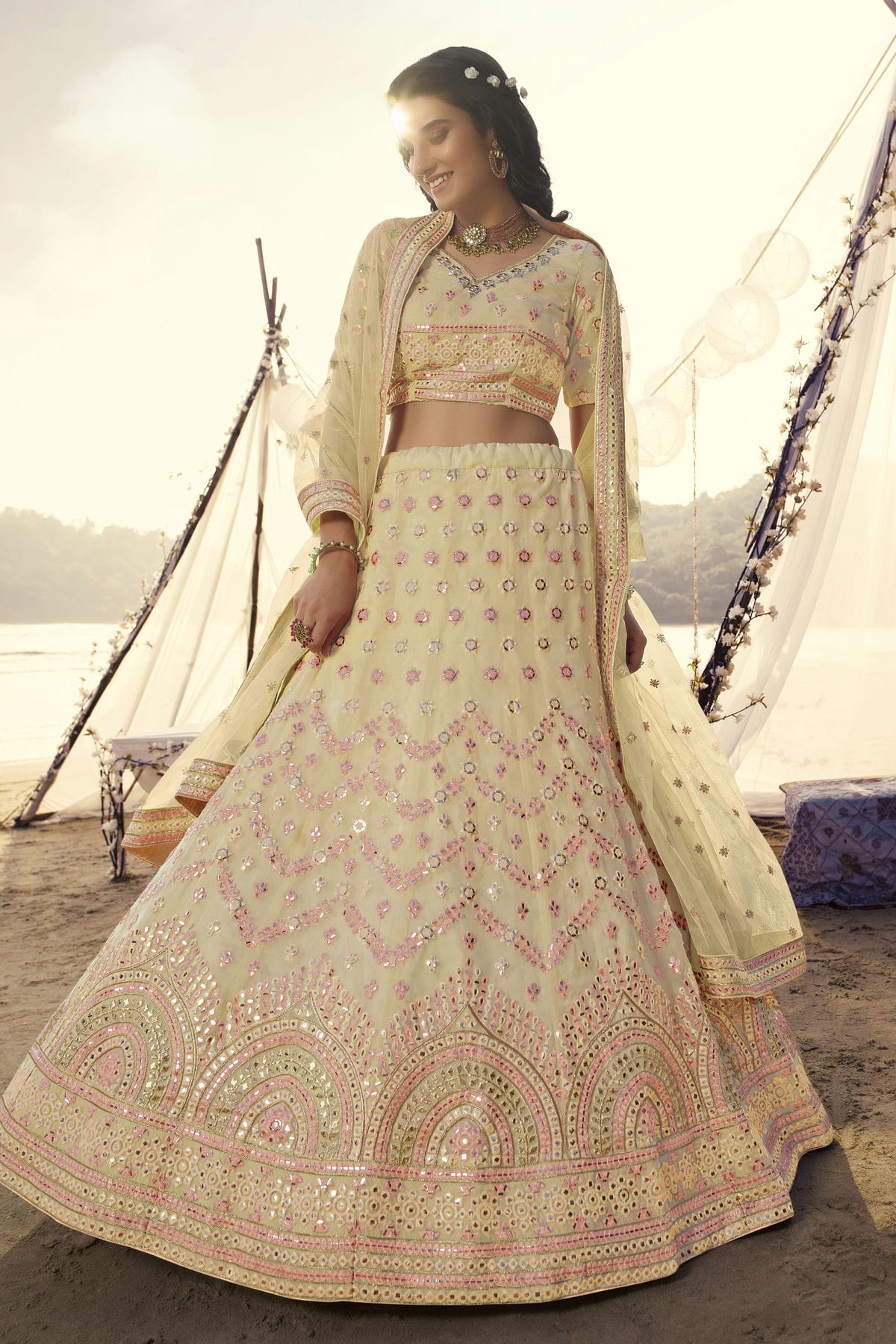 Off White Colour Embroidery Organza Lehenga Choli