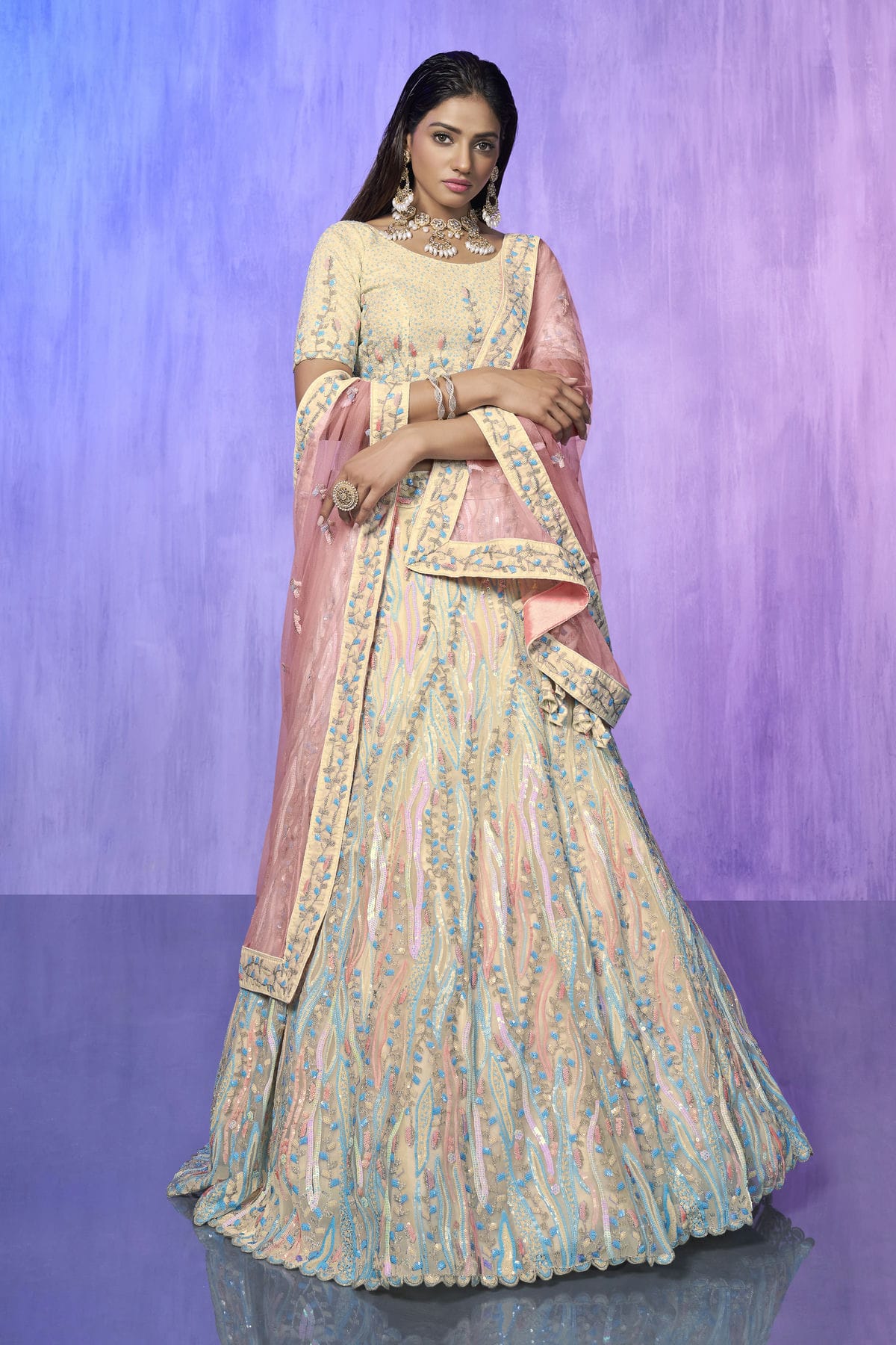 Off White Colour Embroidery Organza Lehenga Choli