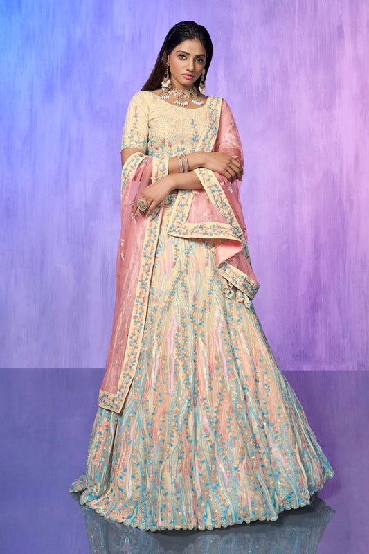 Off White Colour Embroidery Organza Lehenga Choli