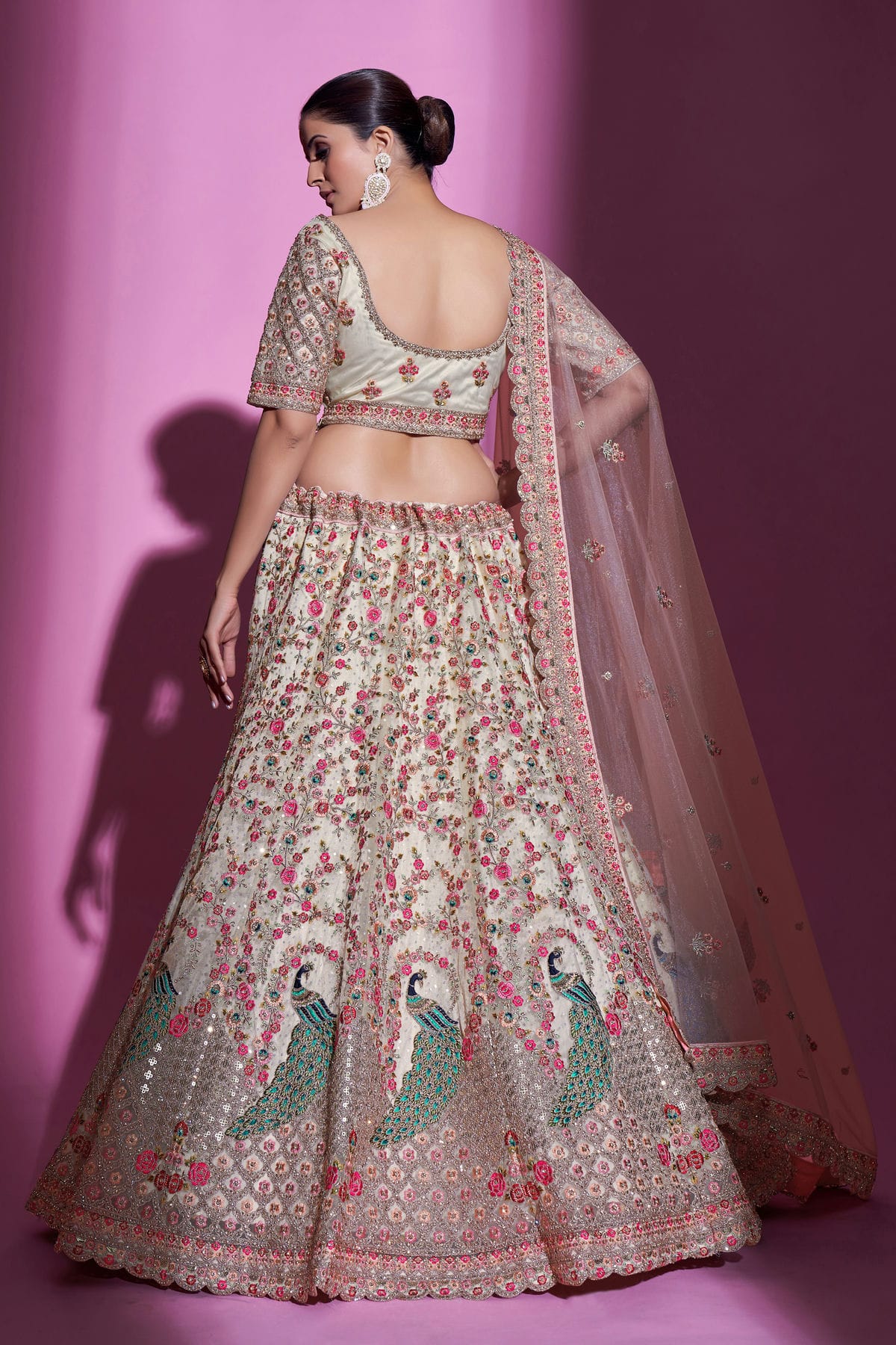 Off White Colour Embroidery Soft Net Lehenga Choli