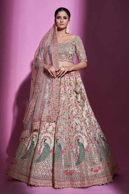 Off White Colour Embroidery Soft Net Lehenga Choli