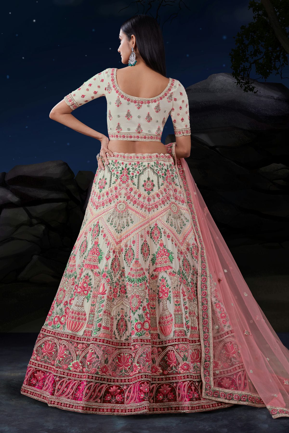 Off White Colour Embroidery Soft Net Lehenga Choli