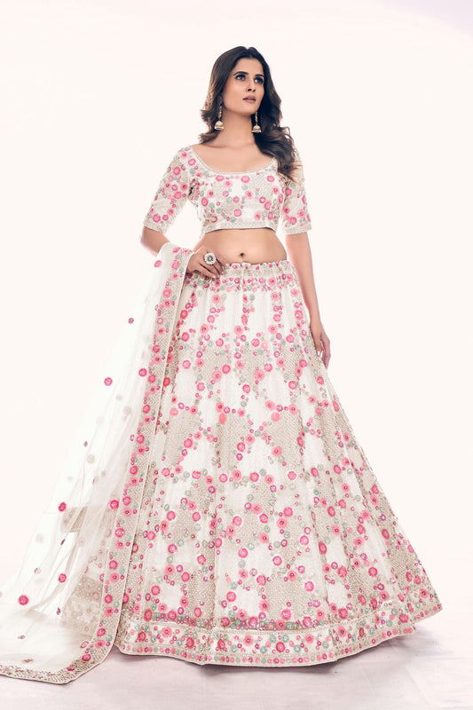 Off White Colour Embroidery Soft Net Lehenga Choli