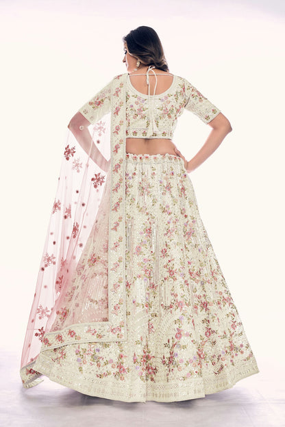 Off White Colour Embroidery Soft Net Lehenga Choli