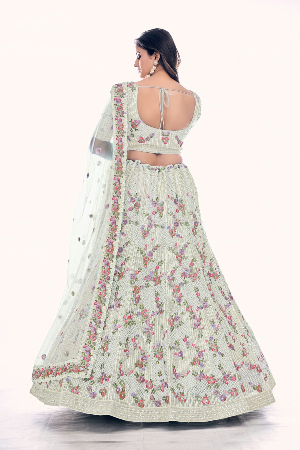 Off White Colour Embroidery Soft Net Lehenga Choli