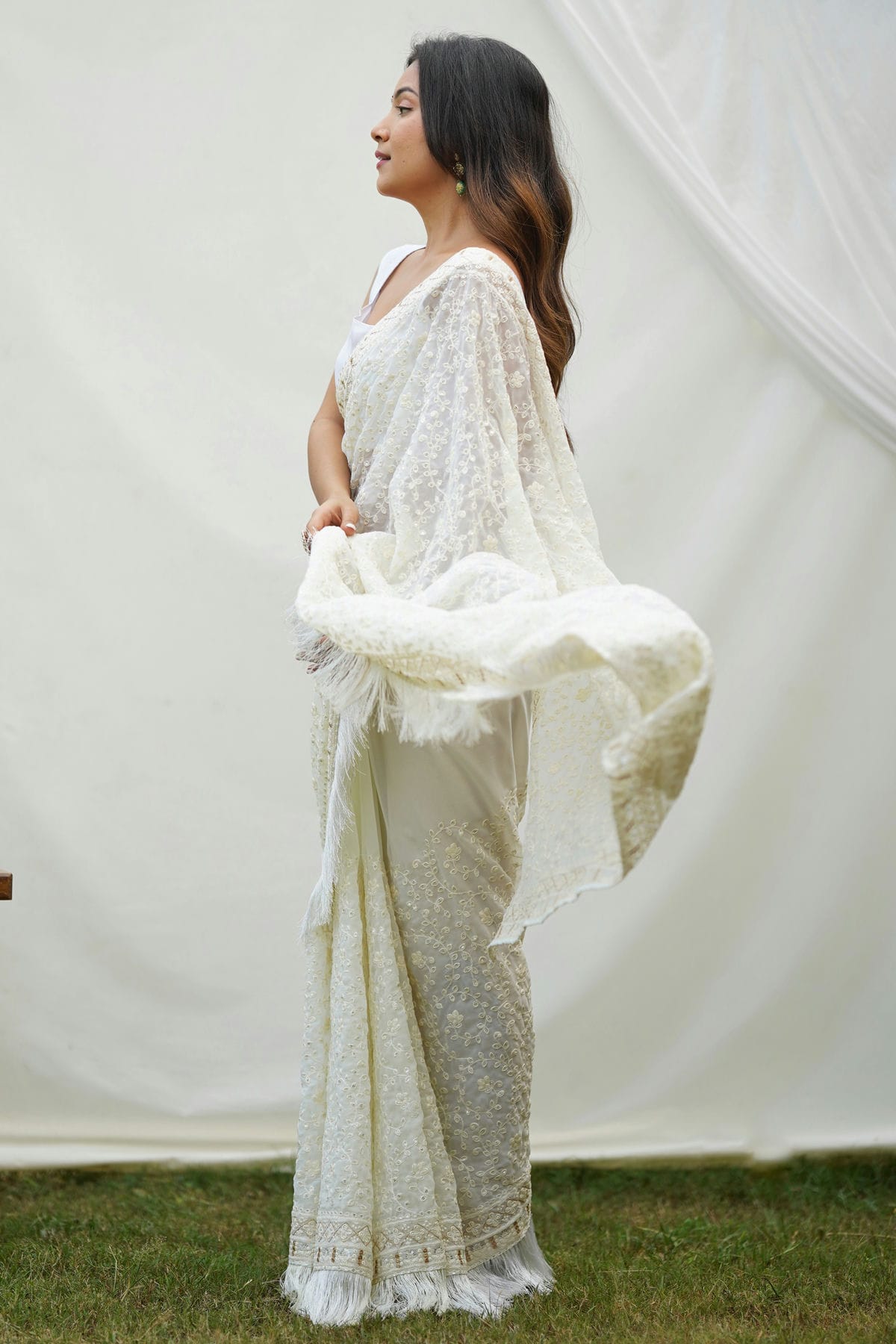 Off White Colour Georgette Saree