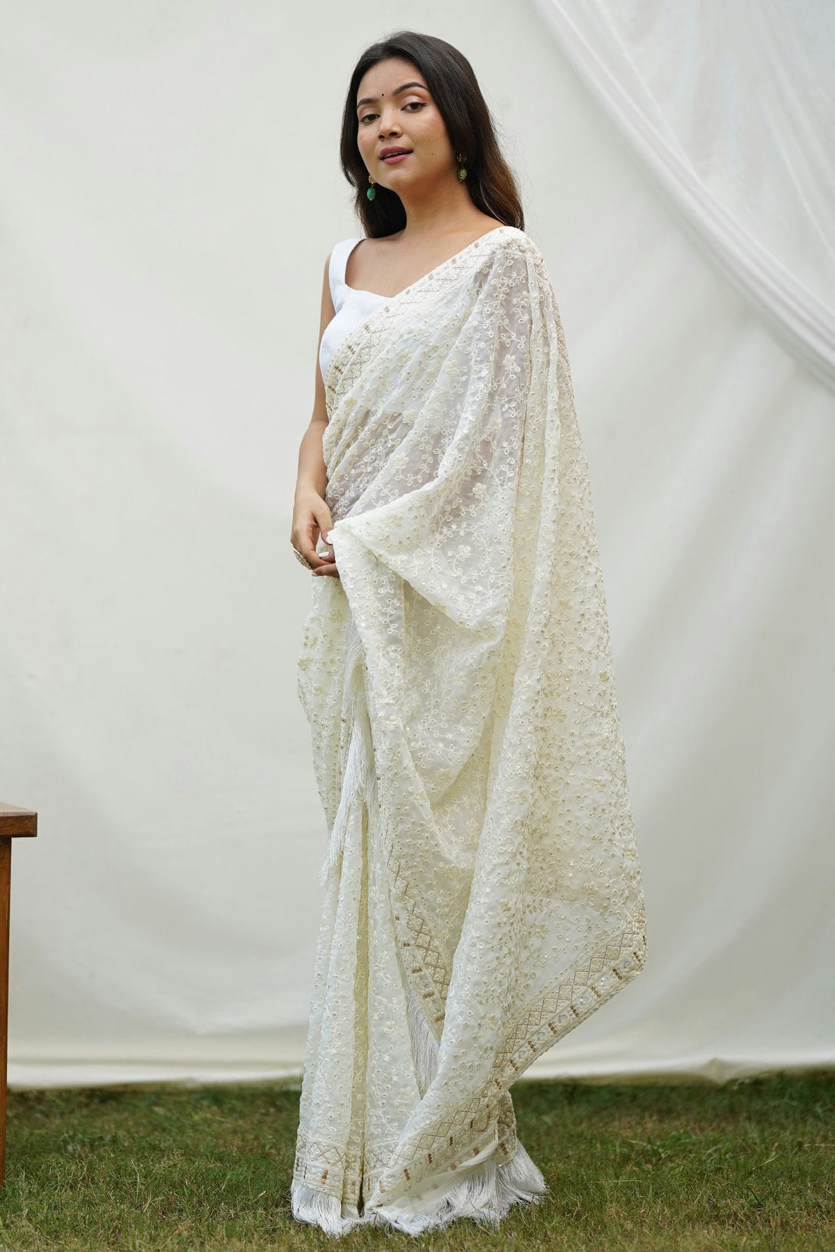 Off White Colour Georgette Saree