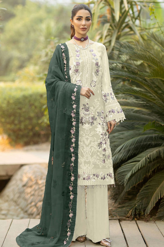 Off White Colour Georgette Semi Stitched Pakistani Suit