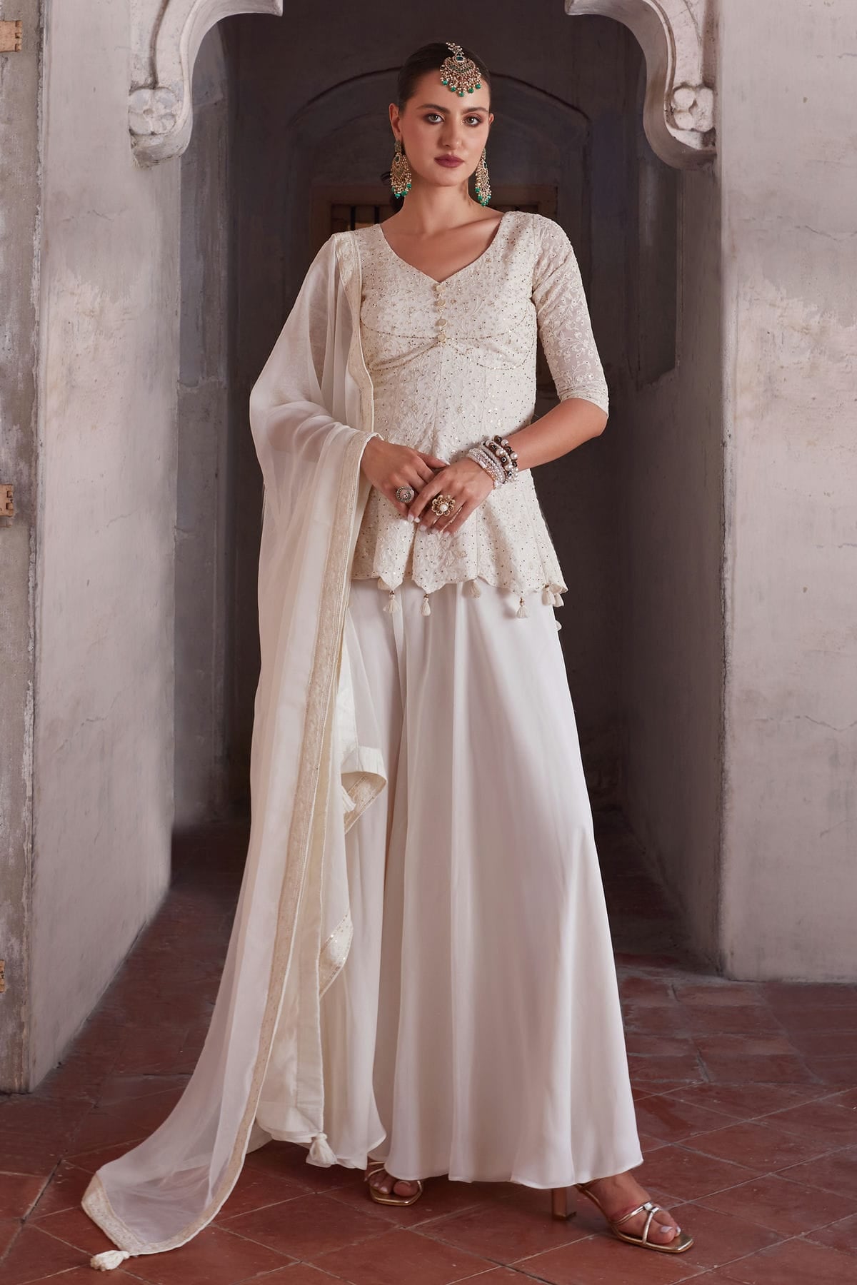 Off White Colour Georgette Sharara Suit