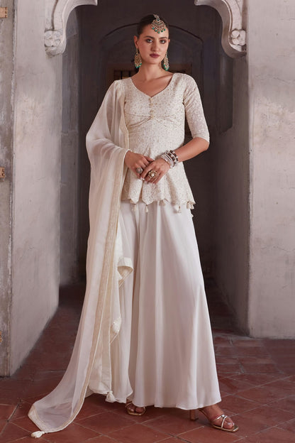 Off White Colour Georgette Sharara Suit