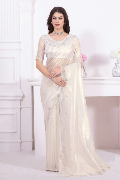 Off White Colour Net Designer Saree