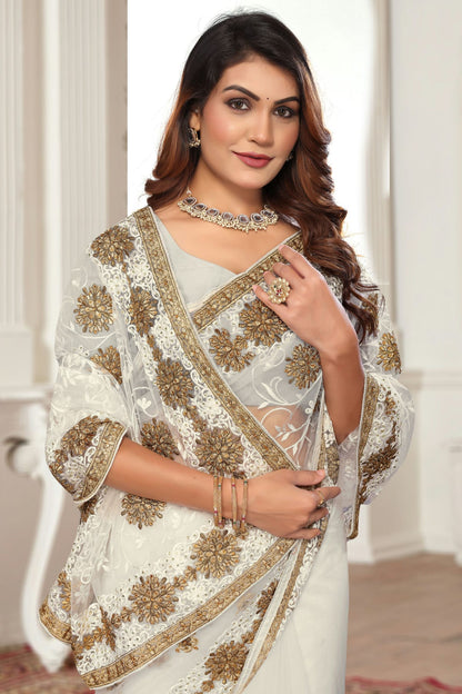 Off White Colour Net Designer Saree