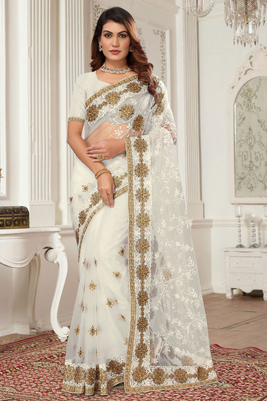 Off White Colour Net Designer Saree