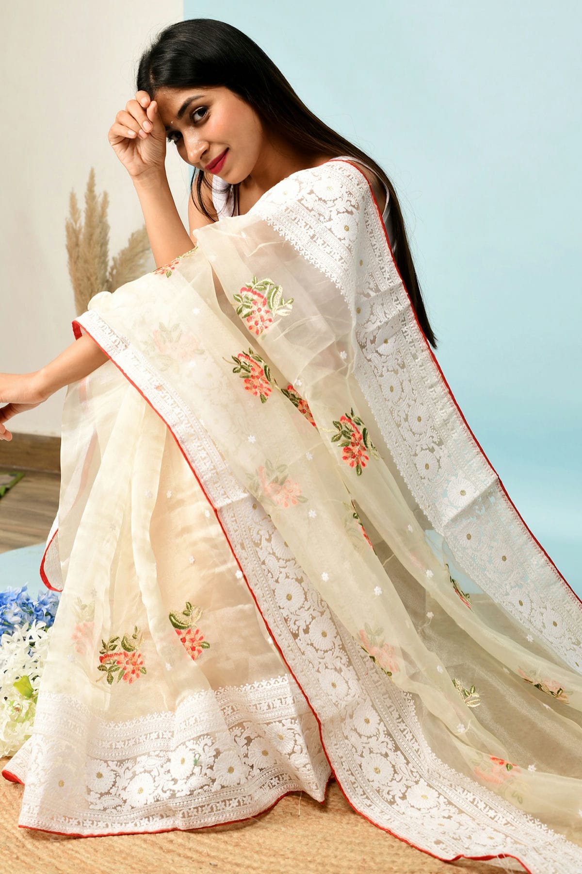 Off White Colour Organza Saree