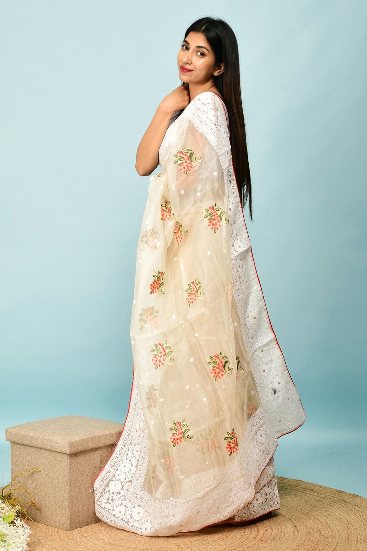 Off White Colour Organza Saree