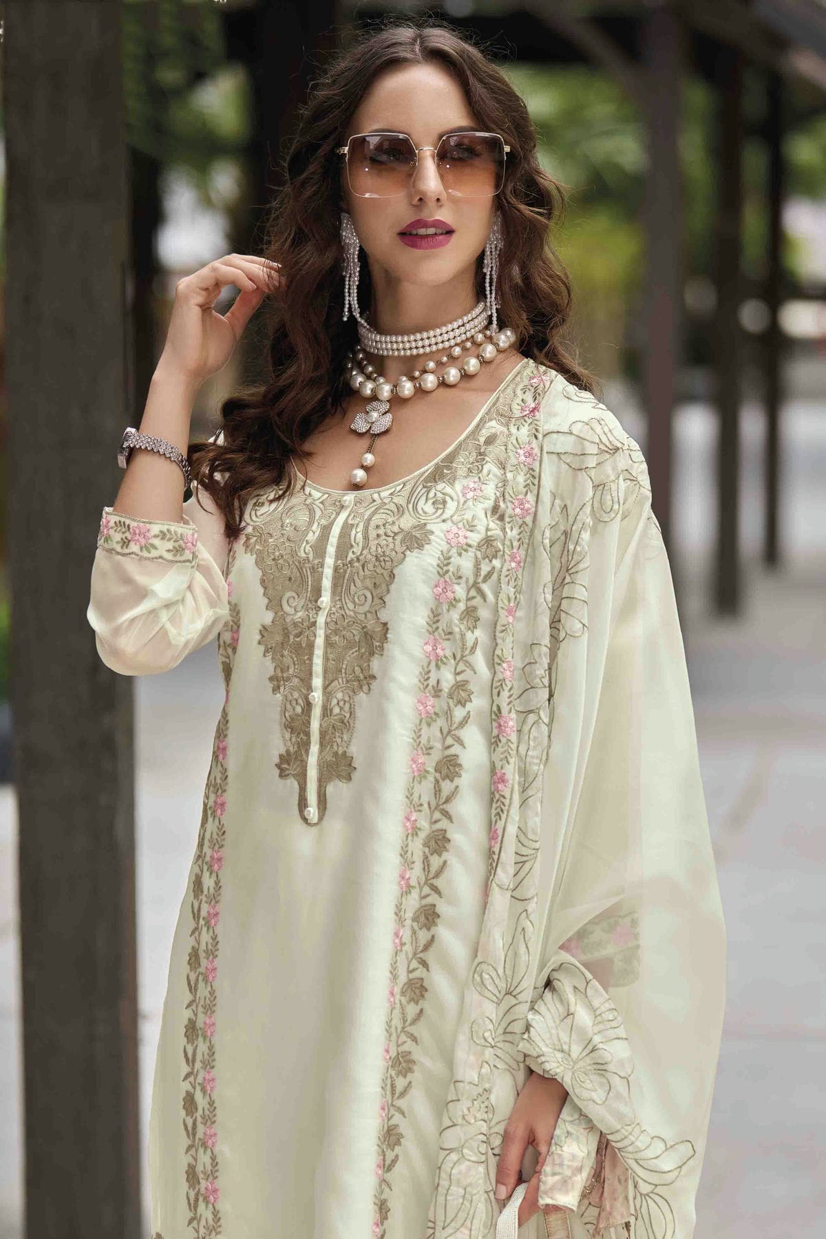 Off White Colour Organza Stitched Pakistani Suit VSSS1140759