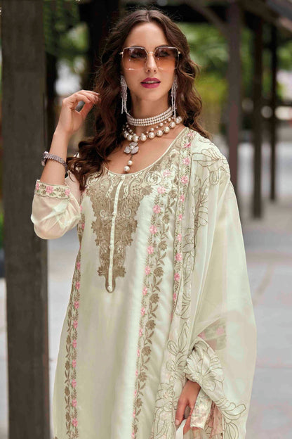 Off White Colour Organza Stitched Pakistani Suit VSSS1140759