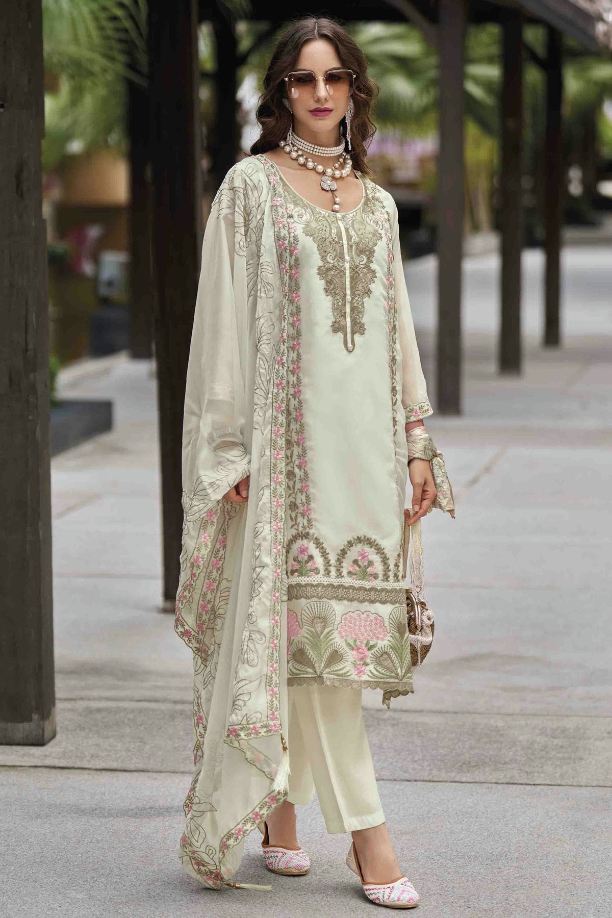 Off White Colour Organza Stitched Pakistani Suit VSSS1140759