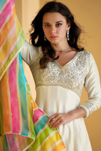 Off White Colour Pure Silk Sharara Suit