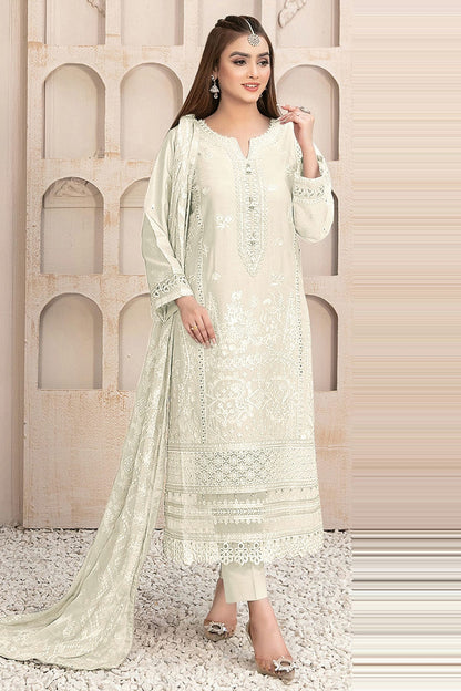 Off White Colour Semi Stitched Faux Georgette Pakistani Suit