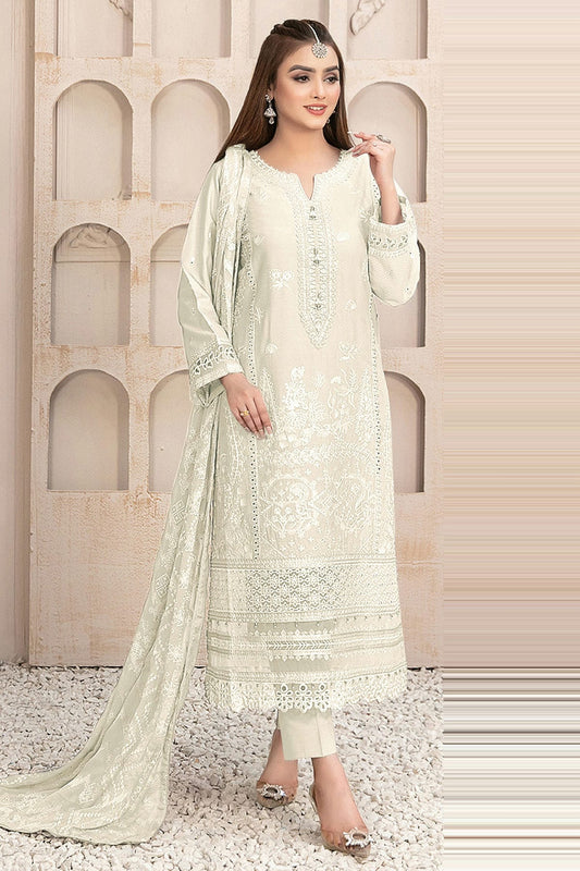 Off White Colour Semi Stitched Faux Georgette Pakistani Suit