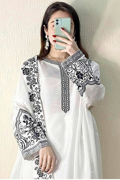 Off White Colour Semi Stitched Faux Georgette Pakistani Suit