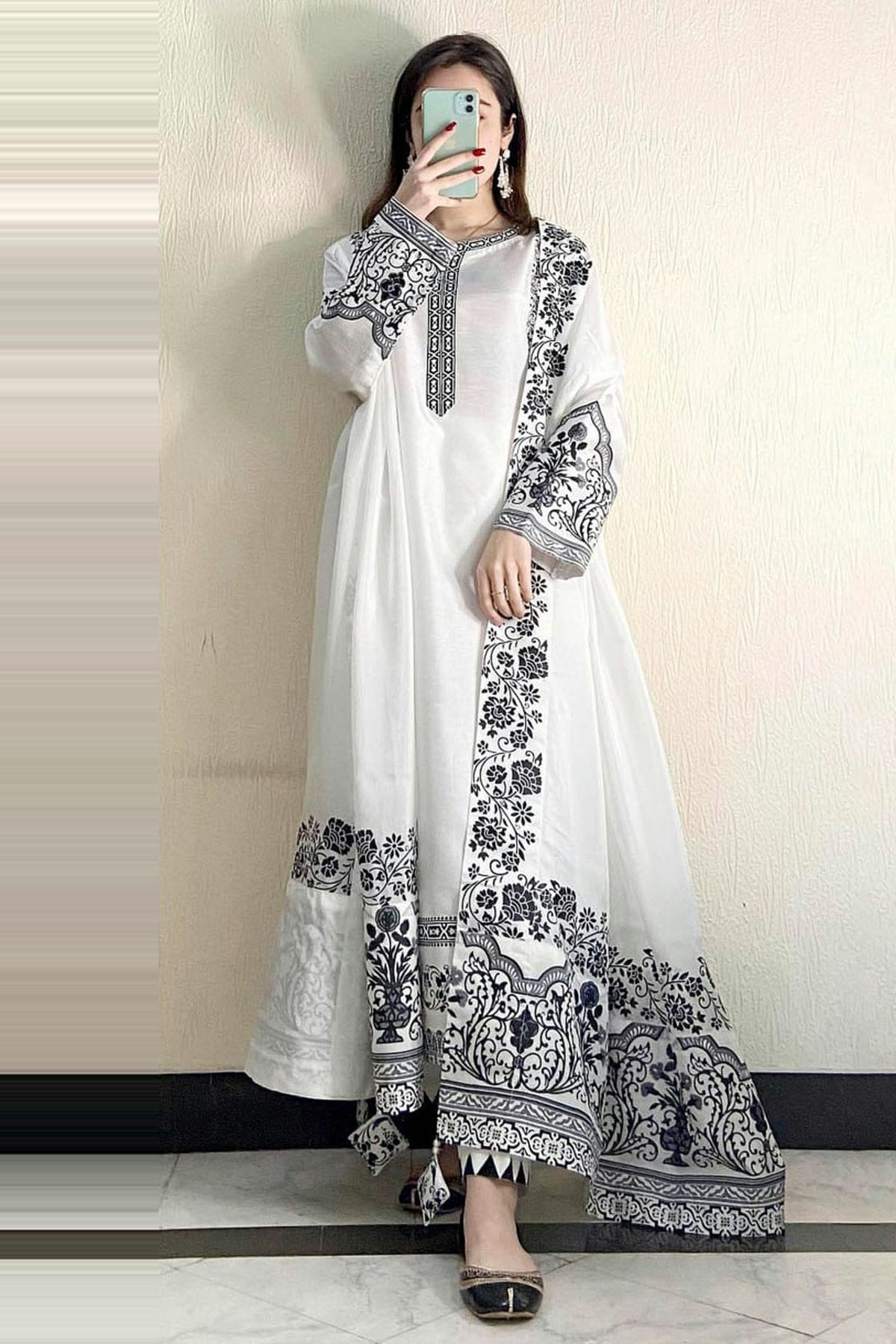 Off White Colour Semi Stitched Faux Georgette Pakistani Suit