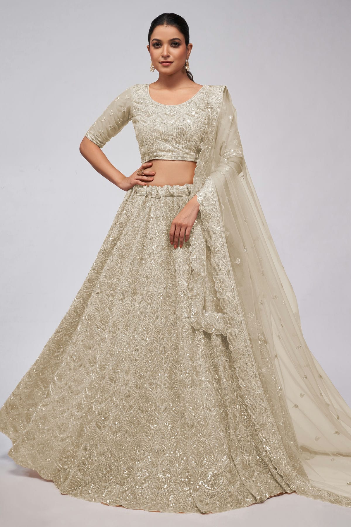 Off White Colour Soft Net Lehenga Choli