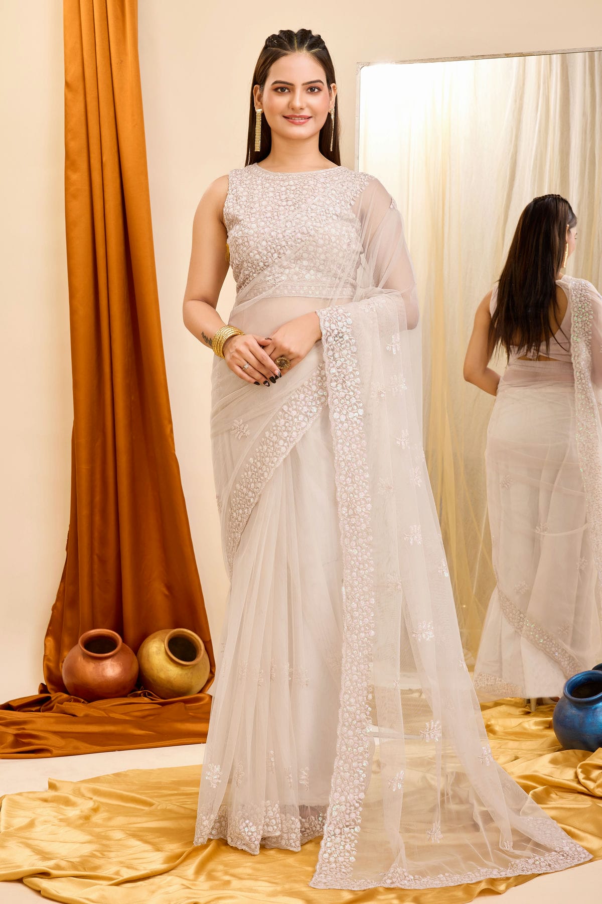 Off White Colour Soft Net Saree