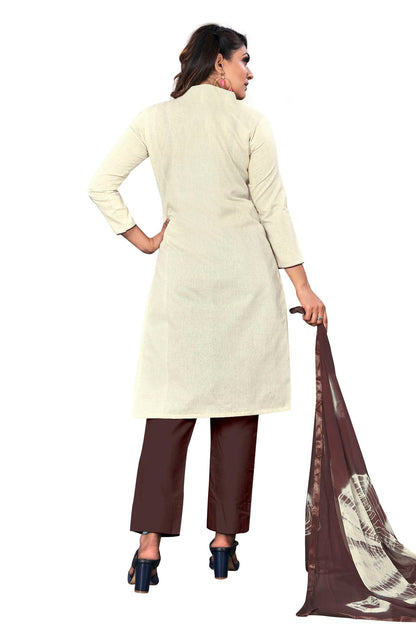 Off White Colour Unstitched Khadi Cotton Fabric Straight Suit