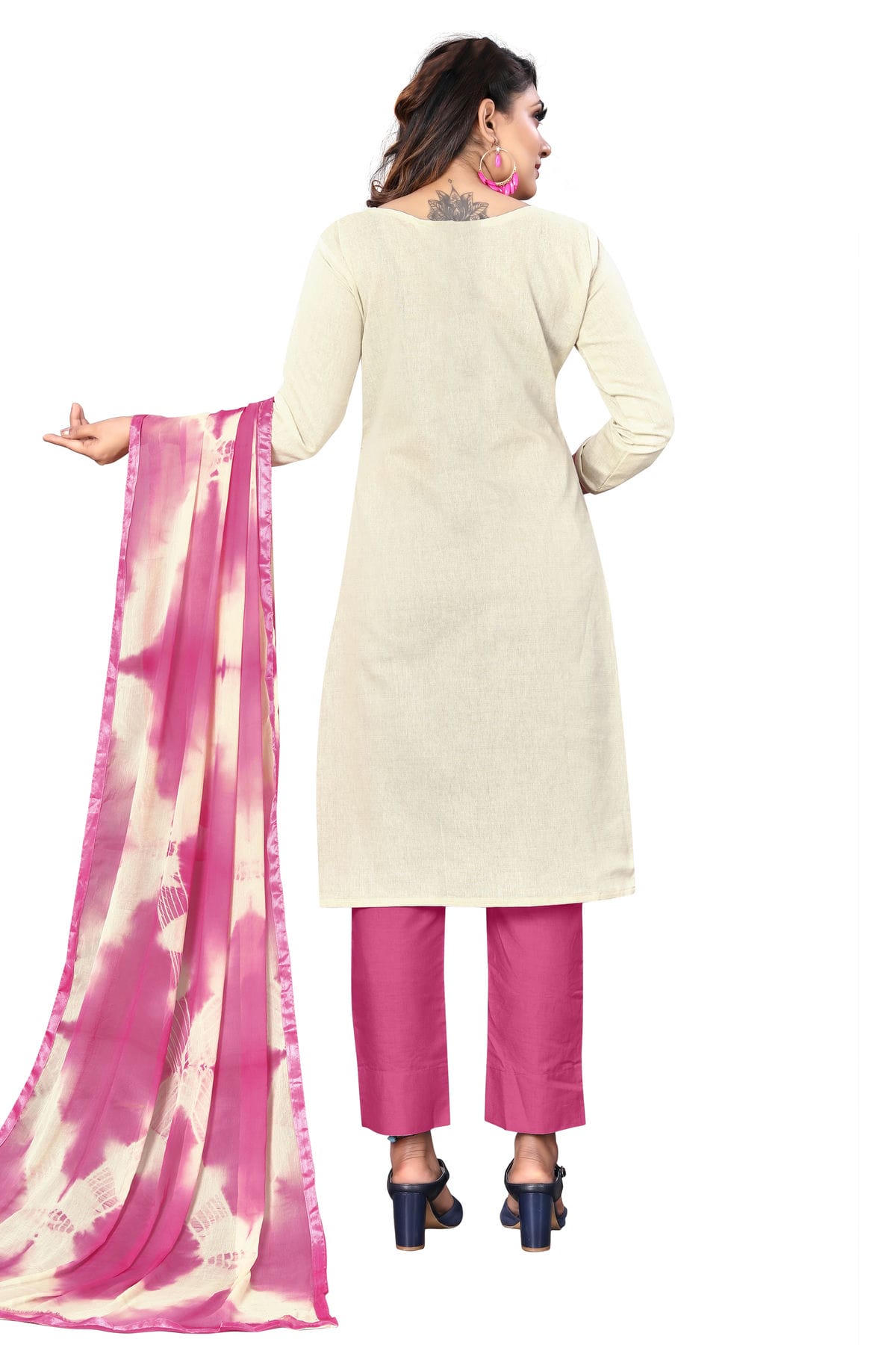 Off White Colour Unstitched Khadi Cotton Fabric Straight Suit