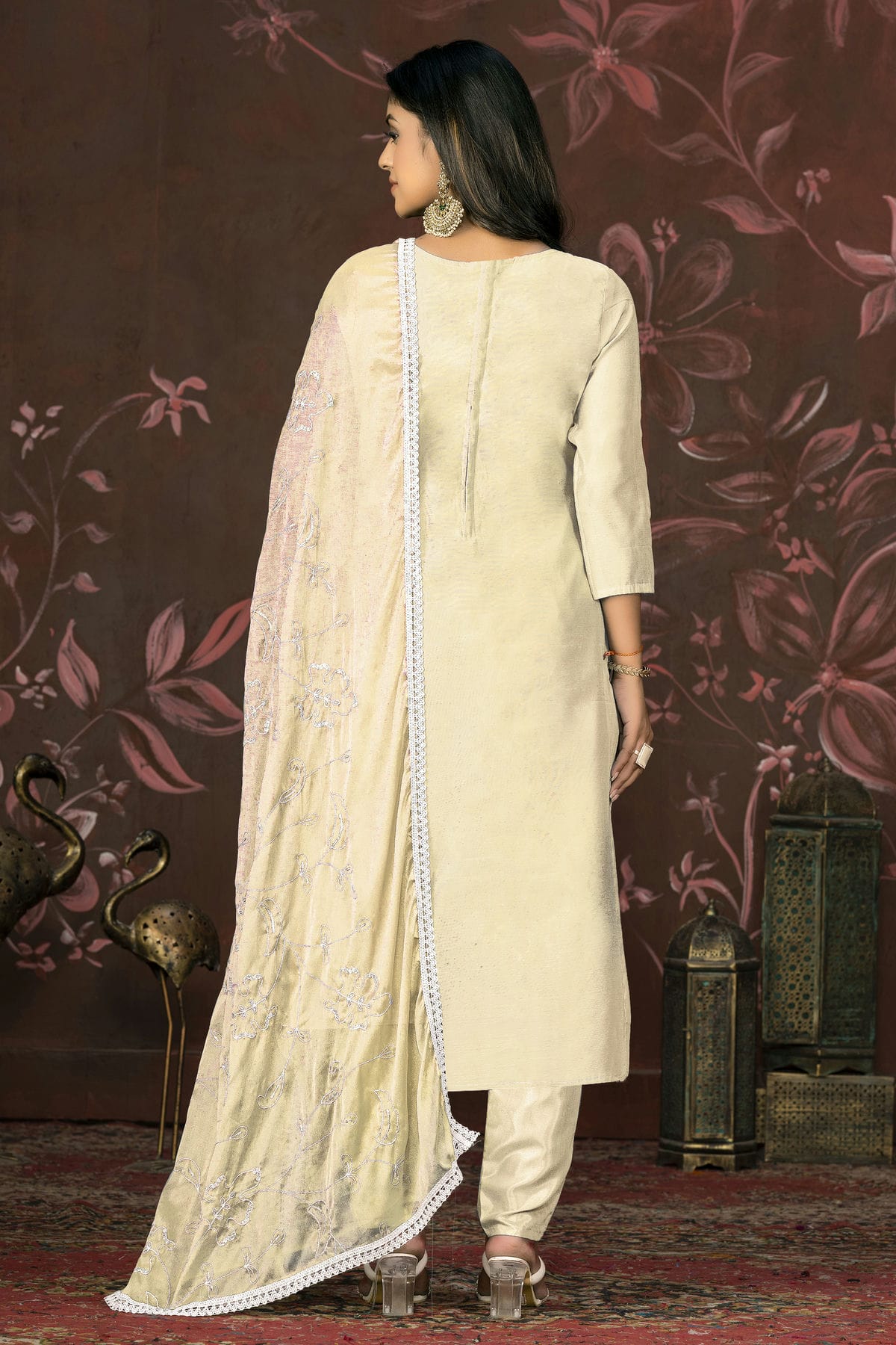 Off White Colour Unstitched Modal Cotton Pant Style Suit