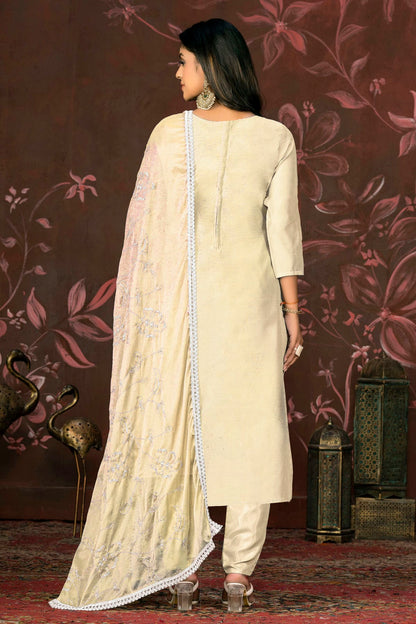 Off White Colour Unstitched Modal Cotton Pant Style Suit