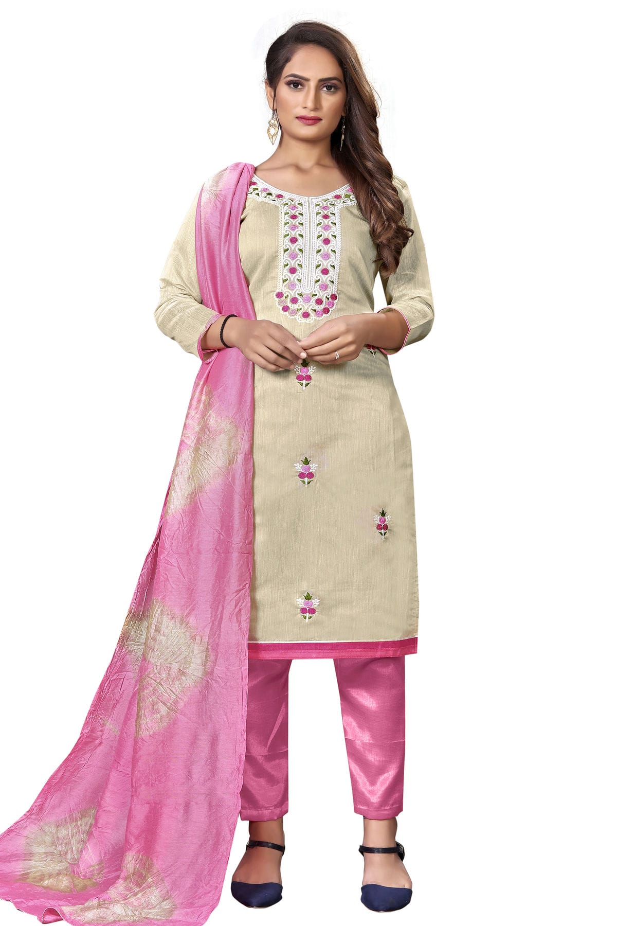 Off White Colour Unstitched Modal Cotton Straight Suit