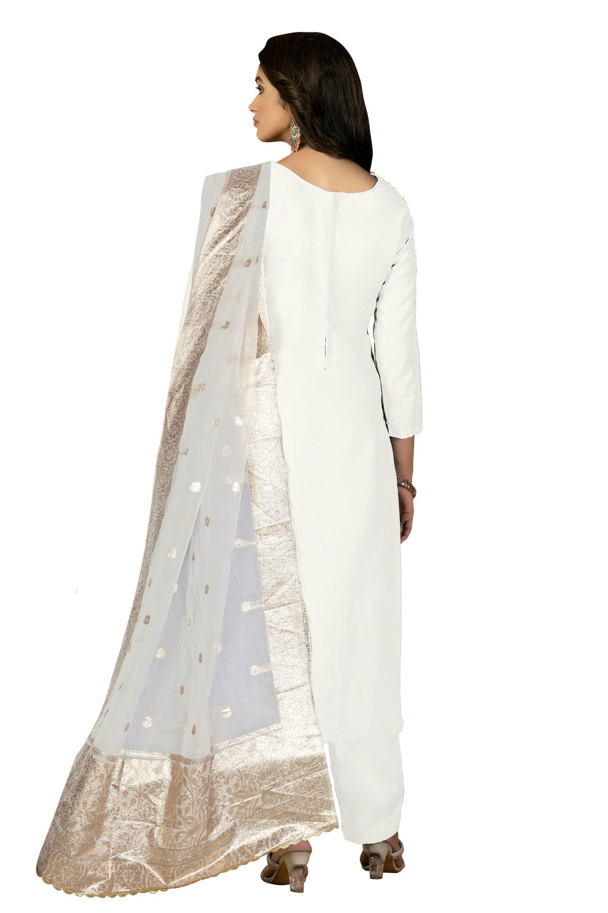 Off White Colour Unstitched Modal Silk Fabric Straight Suit